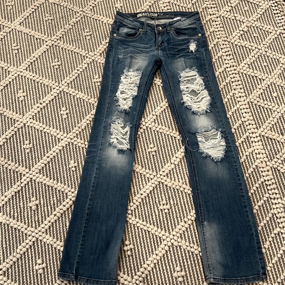 🎁🎁🎁Machine distressed jeans